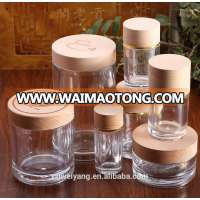 Engraved wooden cap bottle clear plastic jar/container/bottles with bamboo lid